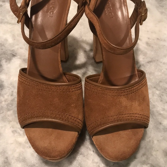GUCCI Cork Suede Brown Platform Heels NWOB - Picture 15 of 15